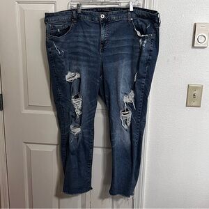 Torrid Jeans Women Plus Size 26 Crop Frayed Hem Blue Distressed Stretch Denim